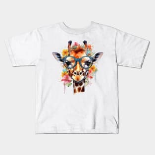Watercolor Floral Giraffe Kids T-Shirt